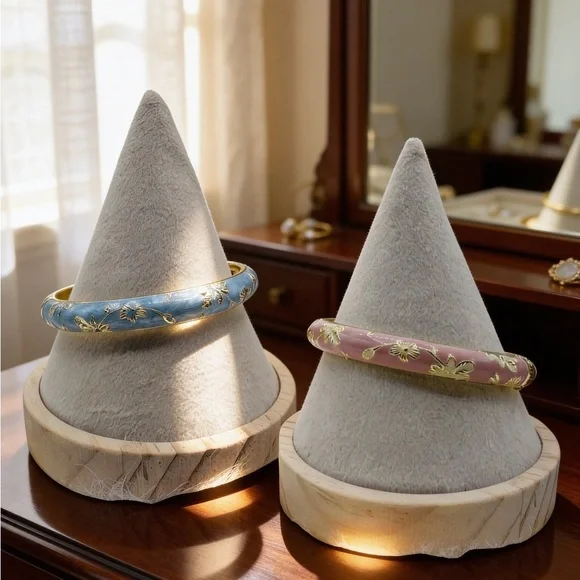 Set of Two Floral Enamel Bangles Pale Pink & Blue - Picture 1 of 7